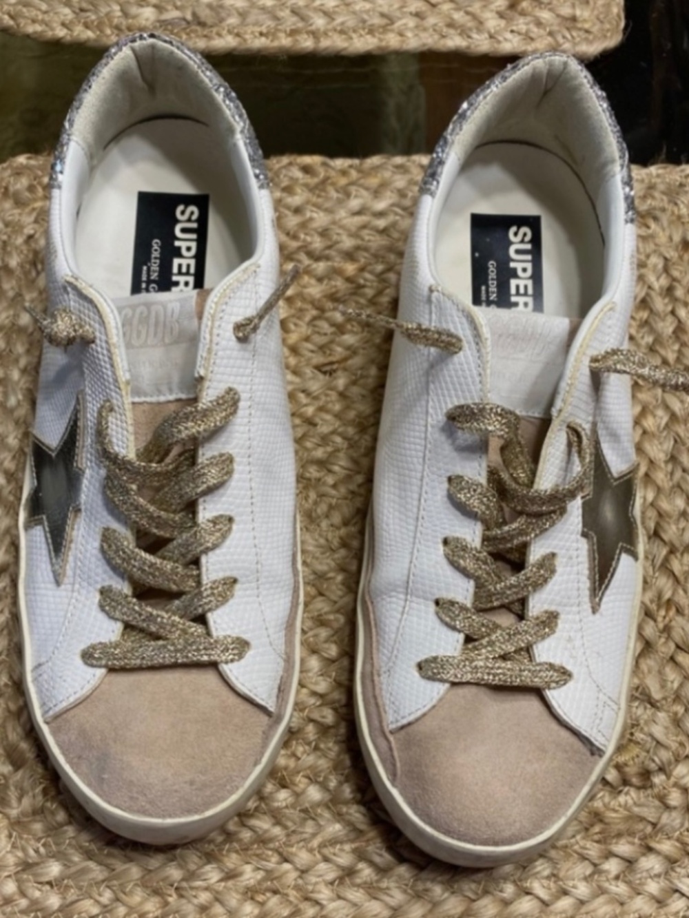 Golden Goose White Nude Platinum super Star Classic Sneakers with Stars